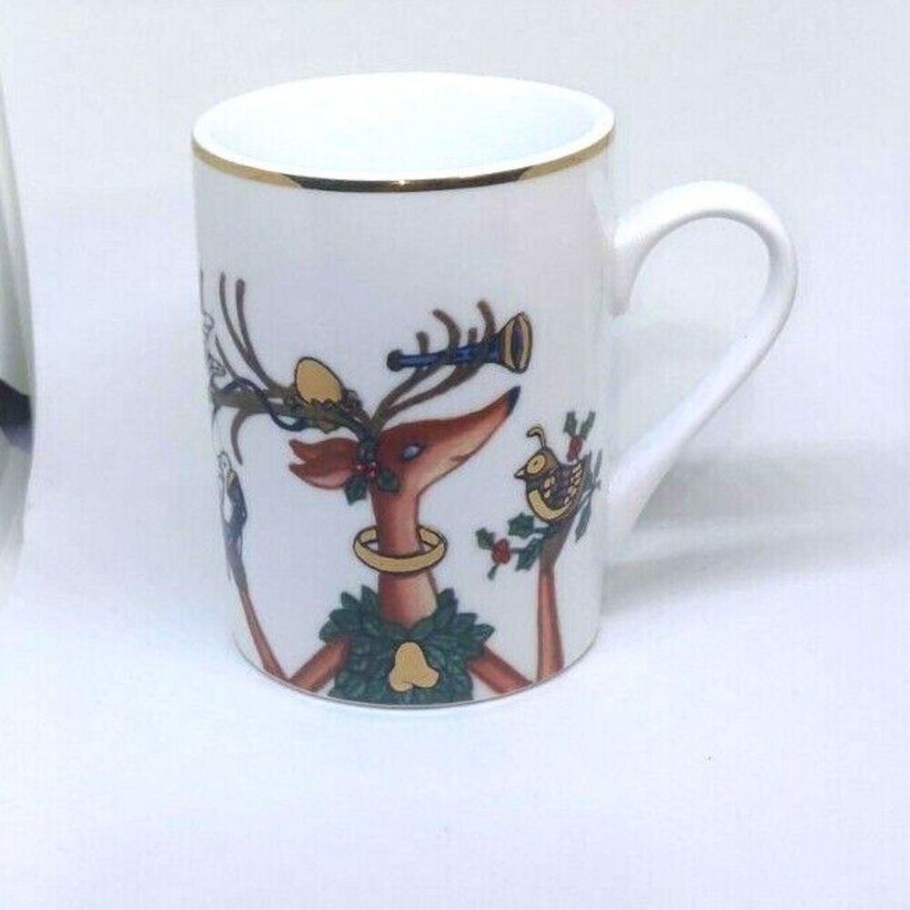 One Hundred 80 Degrees Reindeer Holiday Mug 12 Days Christmas White Gold Trim